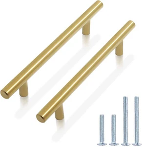 Probrico 10 X Gold Stainless Steel Kitchen Cabinet T Bar Handle 128mm Hole 192mm - Picture 1 of 7