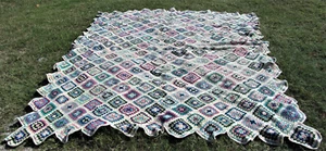 VTG HANDMADE CROCHET AFGHAN BEDSPREAD COVERLET 88"x102" - Picture 1 of 2