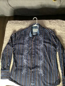 Christopher Wicks English Laundry Men Button Up Shirt L Embroidery Flip Cuff - Picture 1 of 15
