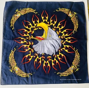 VTG 90s Eagle Head W/Flame Around Bandana / Handkerchiefs(21"X21")-100% cotton - Picture 1 of 3