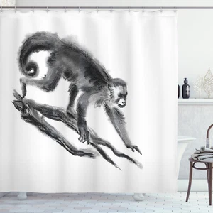 Animal Shower Curtain Exotic Jungle Monkey Print for Bathroom - Picture 1 of 8