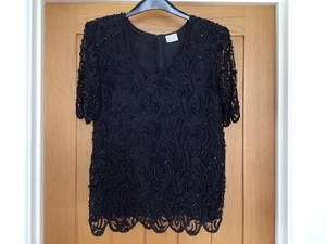 Vintage Black Evening Top Beads & Sequins Rayon Shoulder Pads Chest 38ins - Picture 1 of 12
