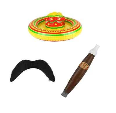 Mexican Fancy Dress Costume Cartel Boss Sombrero Fake Cigar Moustache Drug Narco - Image 1 of 4