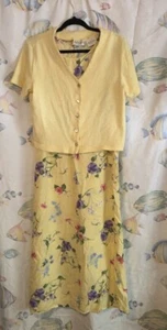 Vintage Size 12 Bentley Yellow Purple Floral 2 Pc. Attic Find Sundress  & Jacket - Picture 1 of 9