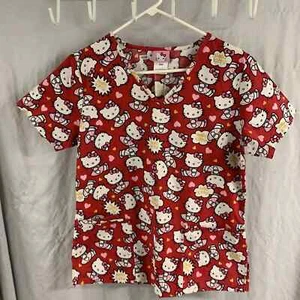 Vintage Hello Kitty Scrubs Adult Small Red Short Sleeve Pocket Y2K Women’s - Picture 1 of 11