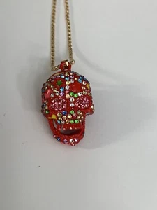 RED AND MULTICOLOR RHINESTONE SKULL SKELETON NECKLACE-fj59078 - Picture 1 of 2