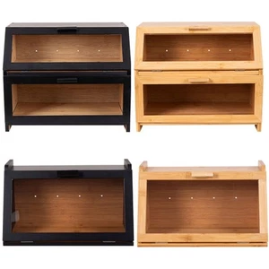 Woodluv Bread Bin, Wooden Bread box Bin Multi-Purpose Kitchen Storage Organizer - Picture 1 of 25