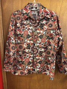 Vintage 70er Jahre Polyester Disco Hemd blau rot Paisley geblümt Gr. L Spirit Of Cali - Bild 1 von 9