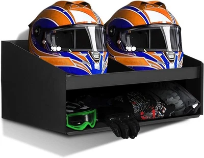 Metal Helmet Storage Cabinet Wall-Mount Aluminum Helmet Bay Shelf Holder Garage Foto 1 de 4