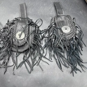 Allstate Leather VtgGenuine Black Leather Small Belt Pack Made In The USA Fringe - Picture 1 of 3