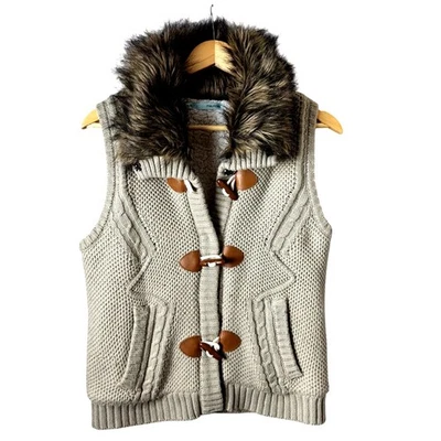 Maurices 毛衣背心女式 M 码人造毛皮针织切换夏尔巴内衬棕褐色 — 第 1/4 张图片