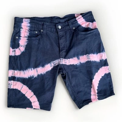 Levi’s 男式 511 修身牛仔裤短裤 32 蓝色粉红色领带染料片 — 第 1/4 张图片