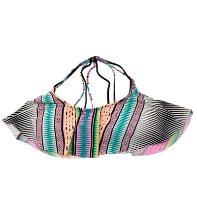 Hobie Juniors Flounce Bikini Top Strappy Multicolored Black White Pink Medium - Image 1 of 4