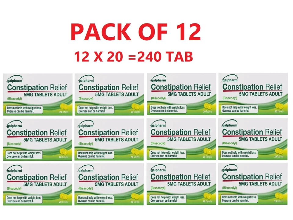 Galpharm EntroLax Constipation Relief Bisacodyl 5mg - 240 Tablets (12 Packs)