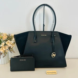 Bolso de Mano Michael Kors Cartera y Cartera Avril Extra Grande Cuero y Gamuza Negro - Imagen 1 de 12
