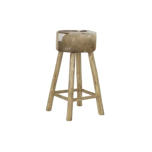 Taburete DKD Home Decor Blanco Marrón Natural Piel Madera 42 x 42 x 77 cm - Imagen 1 de 4