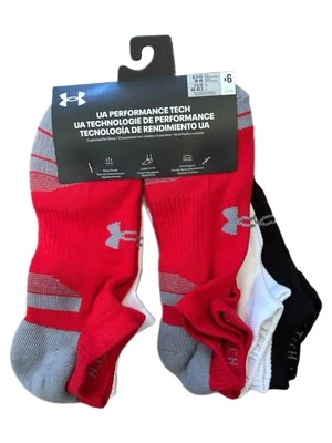 6 Pares Under armour Ua Performance Tech No Show Calcetines Red Ast Gris Claro L - Imagen 1 de 3