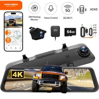 WOLFBOX 4K Dashcam delantero y trasero ADAS & BSD, 5.8GHz WiFi Parking Monitor NUEVO