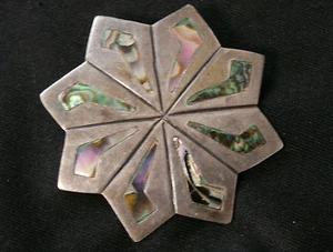 Vintage Mexico TAXCO Abalone Shell Inlay Sterling Silver Pin/ Pendant #g110 - Picture 1 of 6
