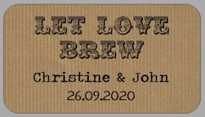 Mini Brown Let Love Brew Labels Personalised Sticker Seals for Wedding Favours - Picture 1 of 1