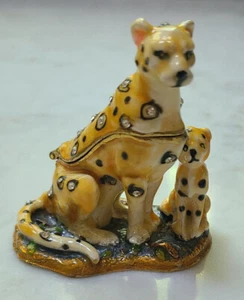 Vintage Leopard With Baby Enameled Bejeweled with Crystals Trinket Box - Picture 1 of 6