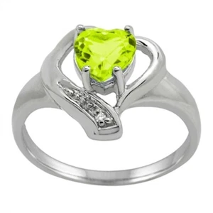 Peridot and Diamond Accent Heart Ring in 10K Gold - Picture 1 of 5