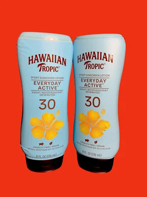 Paquete de 2 - Loción deportiva Hawaiian Tropic Everyday Active Island - SPF 30 8 oz 10/25 Foto 1 de 4