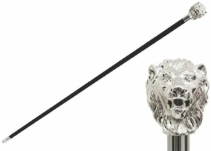 Silver Lion Head Walking Stick, Handmade Victorian Steampunk Wooden Walking cane - Picture 1 of 5