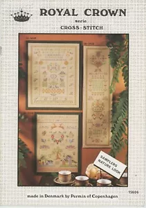 Vintage Permin of Copenhagen Royal Crown 3 Samplers Counted Cross Stitch Pattern - Picture 1 of 4