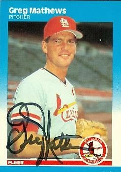 Greg Mathews autographed Baseball Card (St. Louis Cardinals) 1987 Fleer #303 - Image 1 of 1