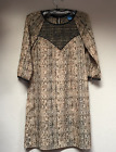 Maison Scotch Damska sukienka z dekoltem w szopkę Zwierzęcy nadruk 3/4 Rękaw Smocked Sukienka Brązowa