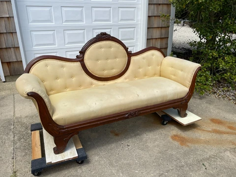 Antique yellow Empire sofa couch, structurally solid -- pick up only Cover