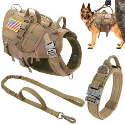 Tactical Dog Harness + Collar + Leash set Heavy Duty Military Pet Training Vest - Image 1 of 4