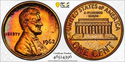 1962 Proof Lincoln Cent - PCGS Graded PR65RB - Rainbow Toning - Image 1 of 4
