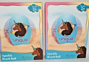 Menge 2 Einhorn 12 Zoll Durchmesser Aufblasbarer Strandball mit Glitzerfüllung Afro Sparkly - Bild 1 von 2