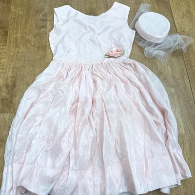 Vestido Formal De Colección Años 60 Niñas Fiesta Talla 10 Rosa Con Sombrero A Juego Leer Foto 1 de 4