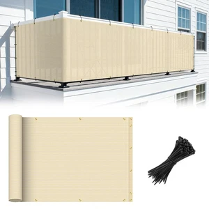 3FT Beige Deck Privacy Fence Screen Fabric Cover with Grommets for Backyard Pool - Picture 1 of 12