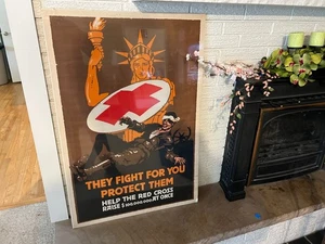 Original Vintage World War I Poster with Wounded Soldier & Statue of Liberty - Picture 1 of 12