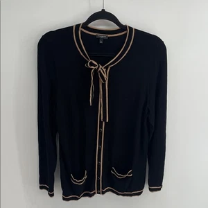 Cárdigan suéter tejido cuello corbata preppy dinero antiguo Talbots talla LP - Imagen 1 de 7