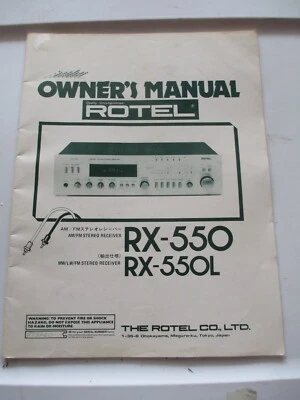 ROTEL OWNERS MANUAL RX-550/RX-550L ORIGINAL STEREO RECEIVER - Image 1 of 3