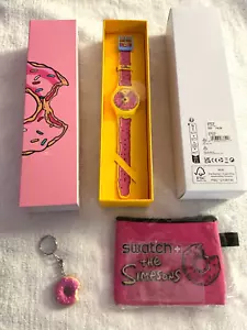 Simpsons Swatch Uhr Vintage Pink Sprinkled Donut Geldbörse & Donut Schlüsselanhänger Neu - Bild 1 von 8