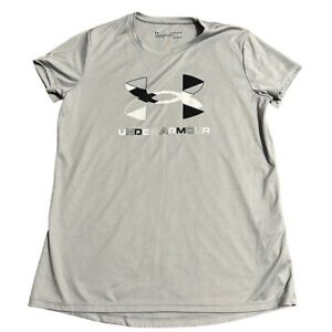 T-shirt fille Under Armour grand YLG gris HEATGEAR coupe lâche logo poitrine