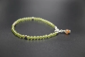 Natural Peridot Beaded Bracelet 3.8MM Round Green Sunstone Charm Bracelet 7'' - Picture 1 of 11