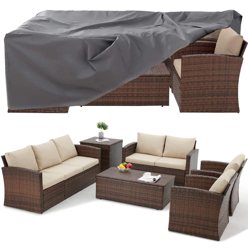 AECOJOY 7-Pieces Patio Sectional Sofa Outdoor Wicker Furniture Set W/Storage Box - Image 1 of 4