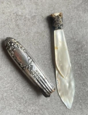 Coupe Papier Napoléon III ARGENT & NACRE gravé Guirlande de Fleurs À RESTAURER - Photo 1/4