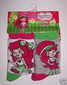 NEW ~ 4 Pair STRAWBERRY SHORTCAKE Crew SOCKS ~ Girls  5 - 7 ~ Shoe Size 10 - 13 - Picture 1 of 5