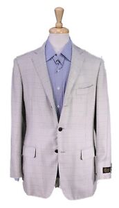 New! Belvest Gray/Blue Plaid Unstructured Cashmere-Silk Sportcoat Blazer 40R