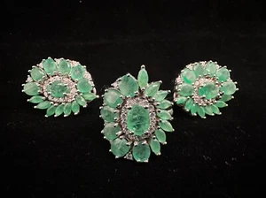 Emerald 5x4 6x4 4x2 mm jewelry Ring Earring diamond 925 sterling silver. - Picture 1 of 5