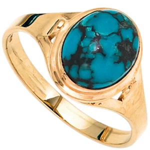 JOBO Damen Ring 585 Gold Gelbgold 1 Türkis Goldring RW: 58 - Bild 1 von 1