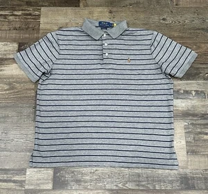 Polo Ralph Lauren Mens Polo Shirt Classic Fit Medium Gray Blue Stripe READ  - Picture 1 of 4